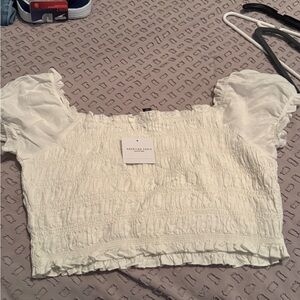American Eagle Outfitters Cream Smocked Blouse